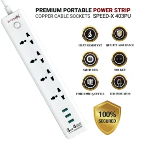Premium Portable Power Strip 4 Socket and 3 USB Port